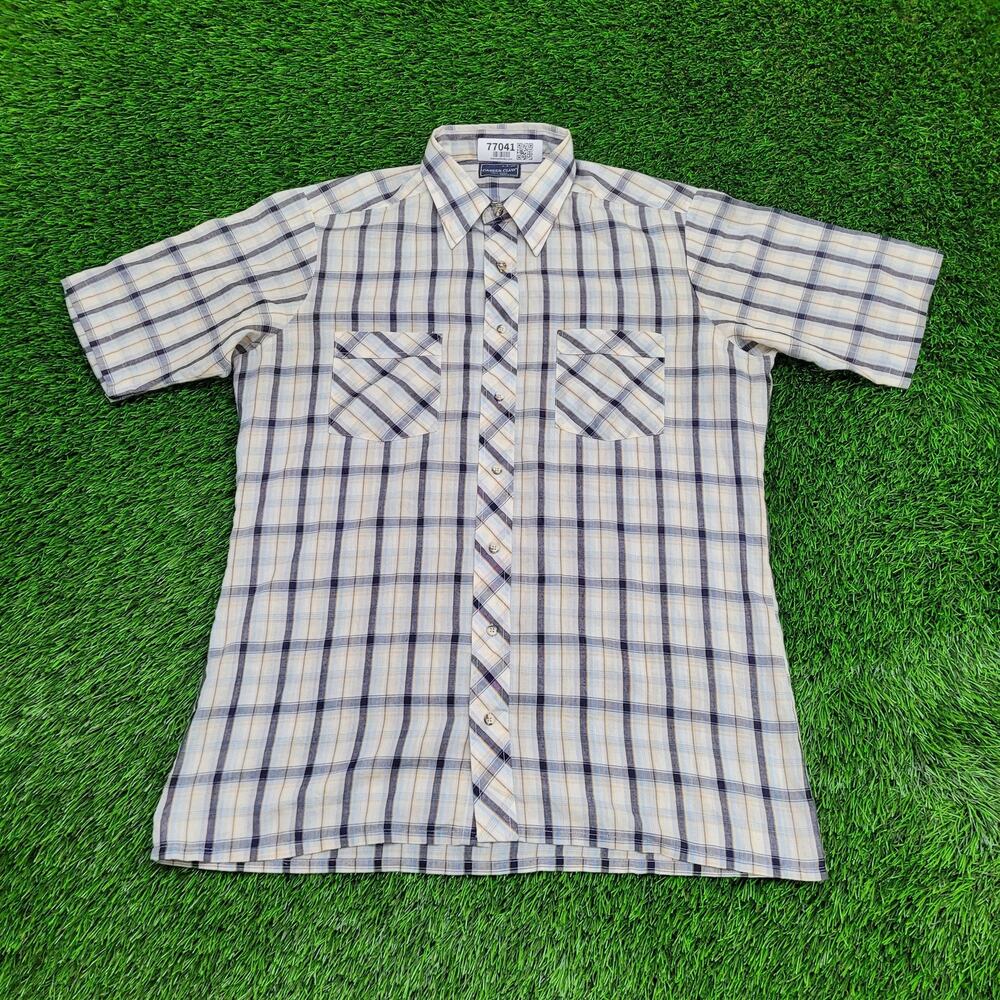 Vintage 80s Disco Hippie Plaid Shirt Large 22x31 Poplin USA